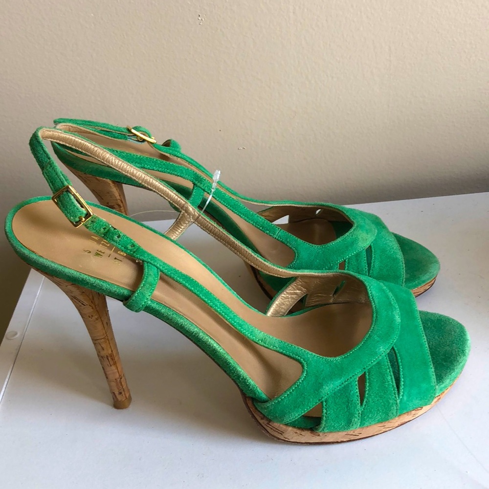 Stuart Weitzman St. Barth Made In Spain Suede Cork Heel Sandals